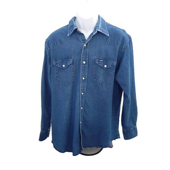 Wrangler Other - VTG Wrangler Denim Pearl Snap Western Shirt XL X-Long Tails 17 1/2 35 USA 90s